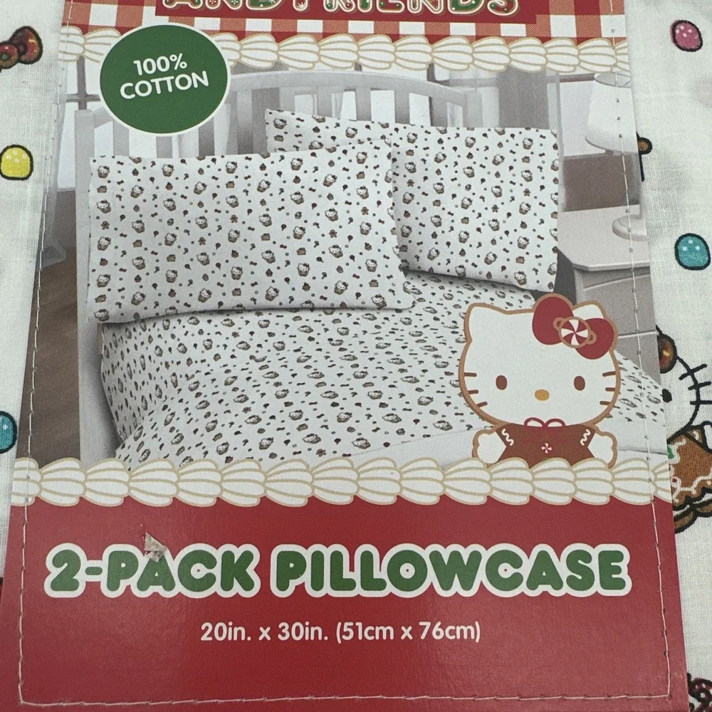 Set/2 HELLO KITTY GINGERBREAD CHRISTMAS Cotton Standard Pillowcases NEW‎